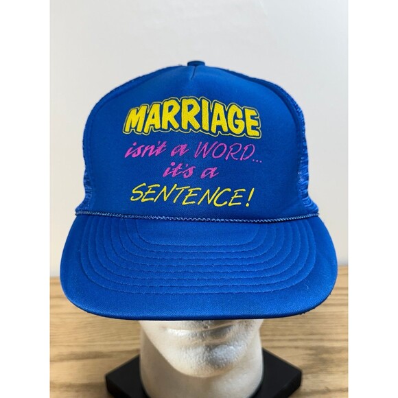 Vintage Funny Marriage Isn’t a Word Its‎ a Sentence Trucker Mesh Snapback Hat - Picture 1 of 8